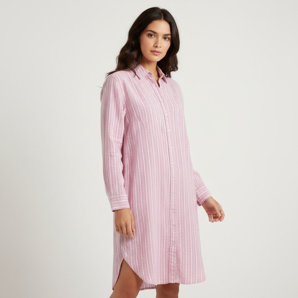 Xirena Pink White Striped Cotton Linen Metallic Shirt Dress Womens XS USA Made